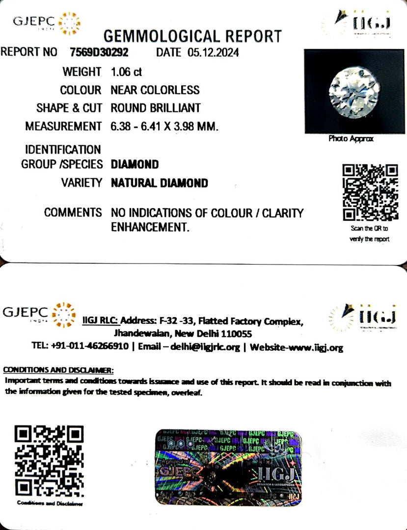 1.06/Cents Natural Diamond with Govt. Lab Certificate-225000