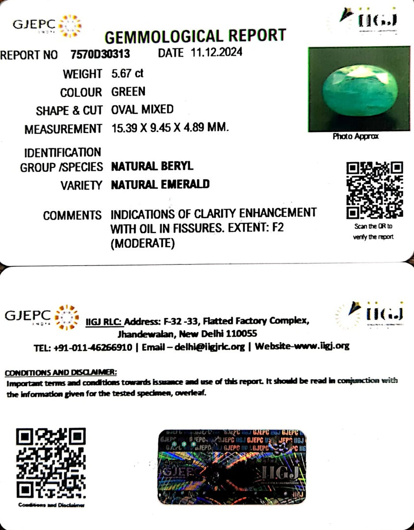 5.67/CT Natural Panna Stone with Govt. Lab Certificate-4551