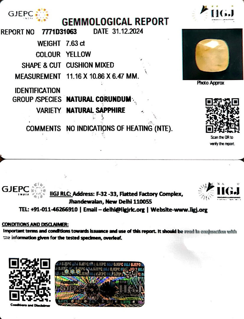 7.63/CT Natural Ceylonese Pukhraj with Govt Lab Certificate-4551