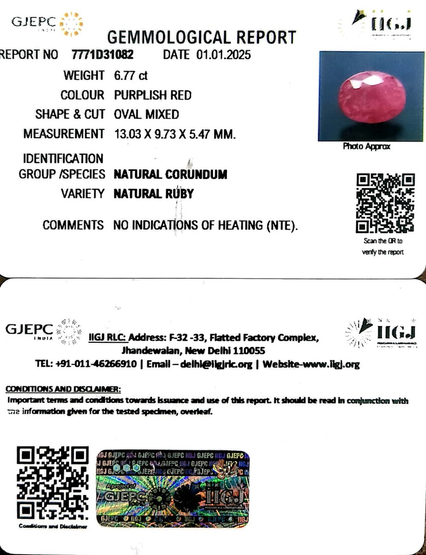 6.77/CT Natural Mozambique Ruby with Govt. Lab Certificate-23310