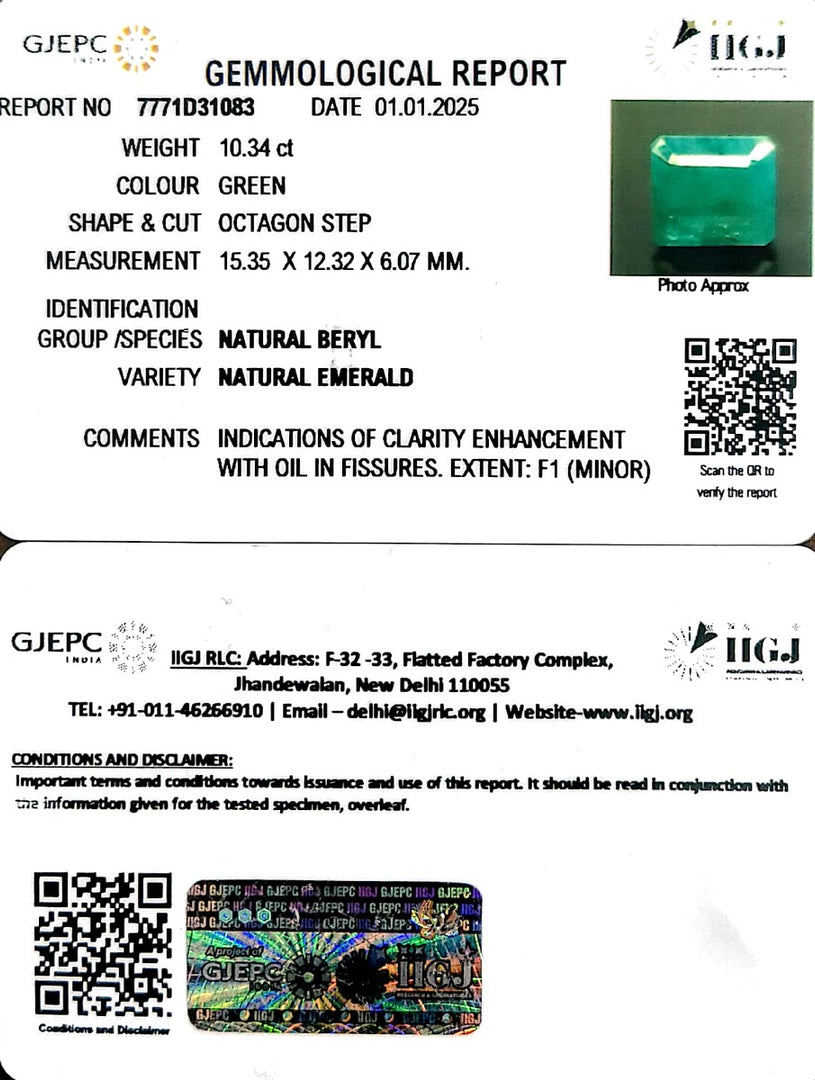 10.34/CT Natural Panna Stone with Govt. Lab Certificate-16650