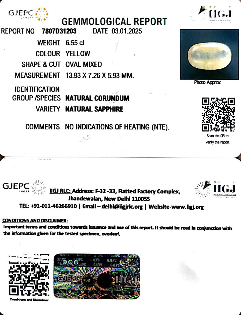6.55/CT Natural Ceylonese Pukhraj with Govt Lab Certificate-6771