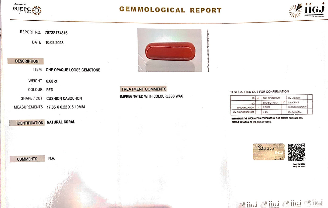 7.41/Carat Natural Cylindrical Red Coral (1800)