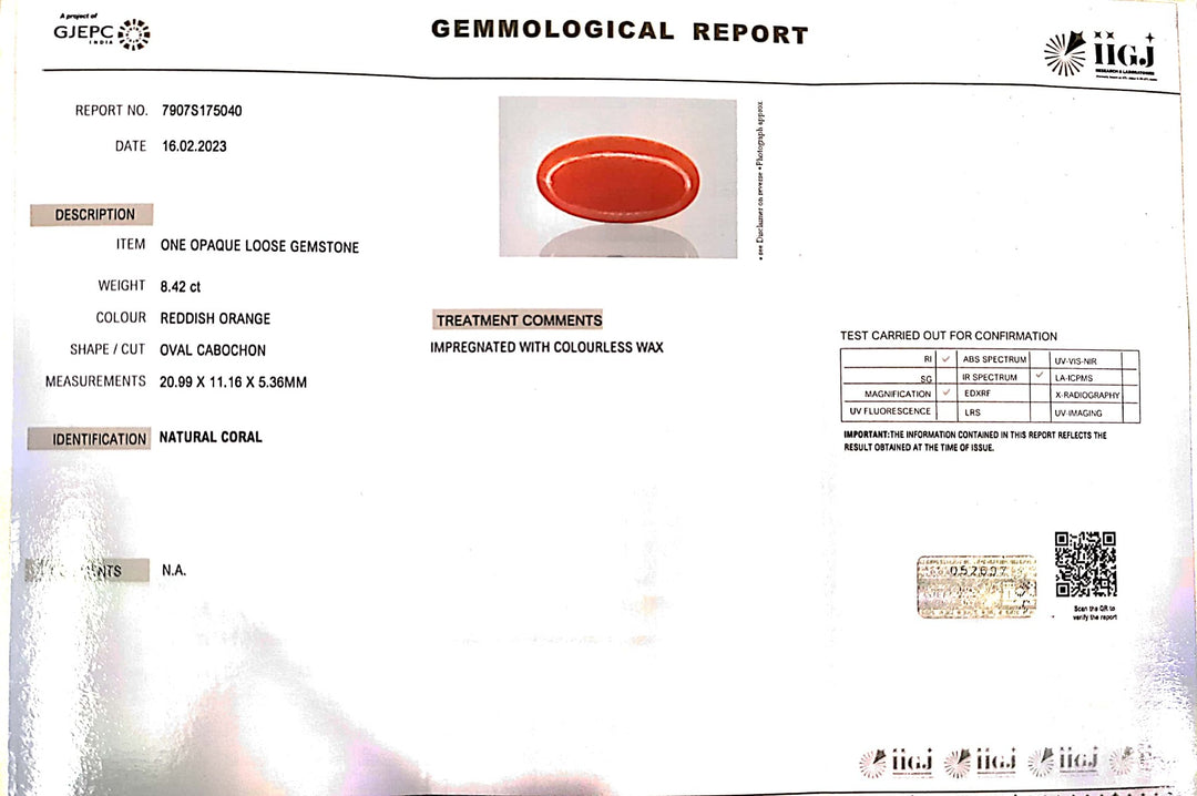 8.42/Carat Natural Japanese Red Coral (6200)