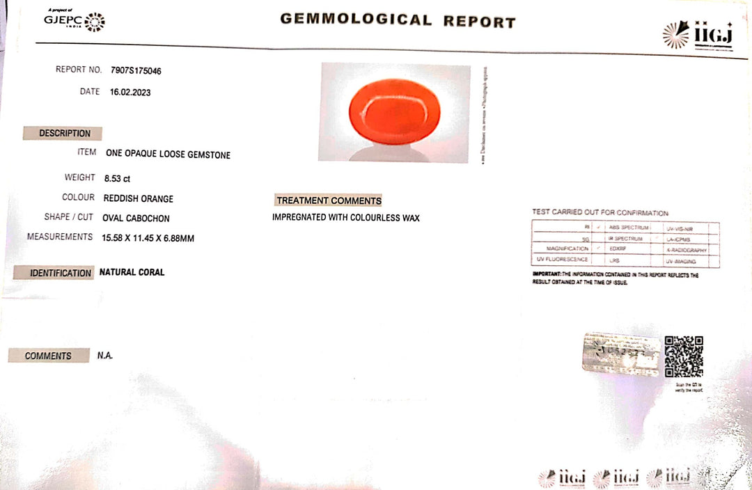 8.53/Carat Natural Japanese Red Coral (6200)