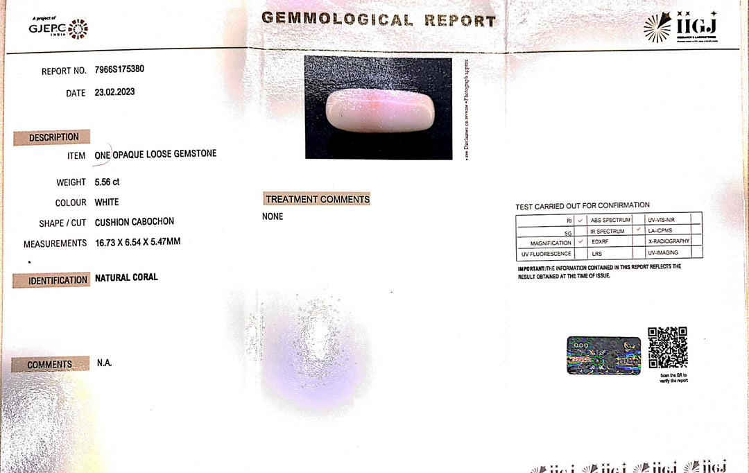 5.56/CT White Coral With Govt. Lab Certified (1500)