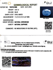 4.67/CT Natural Blue Sapphire with Govt Lab Certificate-4551