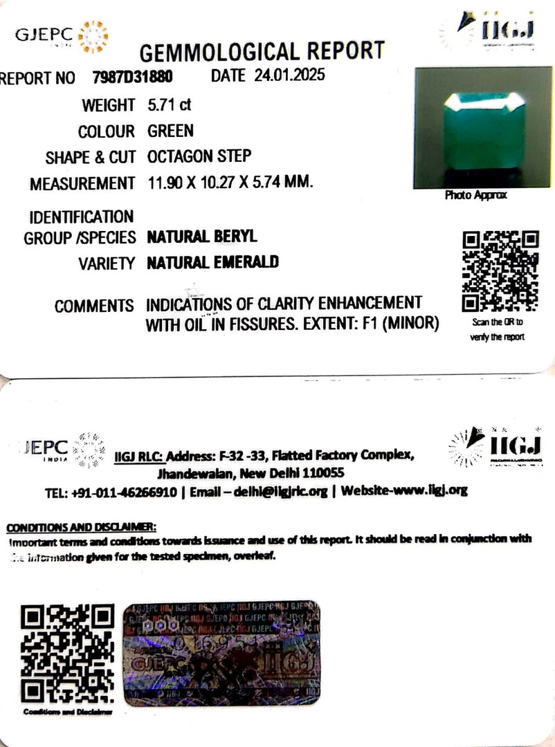 5.71/CT Natural Panna Stone with Govt. Lab Certificate-4551