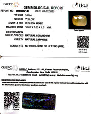 6.77/CT Natural Yellow Sapphire With Govt Lab Certificate