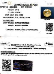 6.77/CT Natural Yellow Sapphire With Govt Lab Certificate