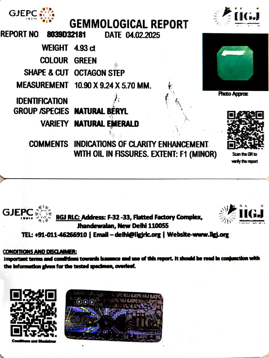 4.93/CT Natural Panna Stone with Govt. Lab Certificate (3441) | Gem ...