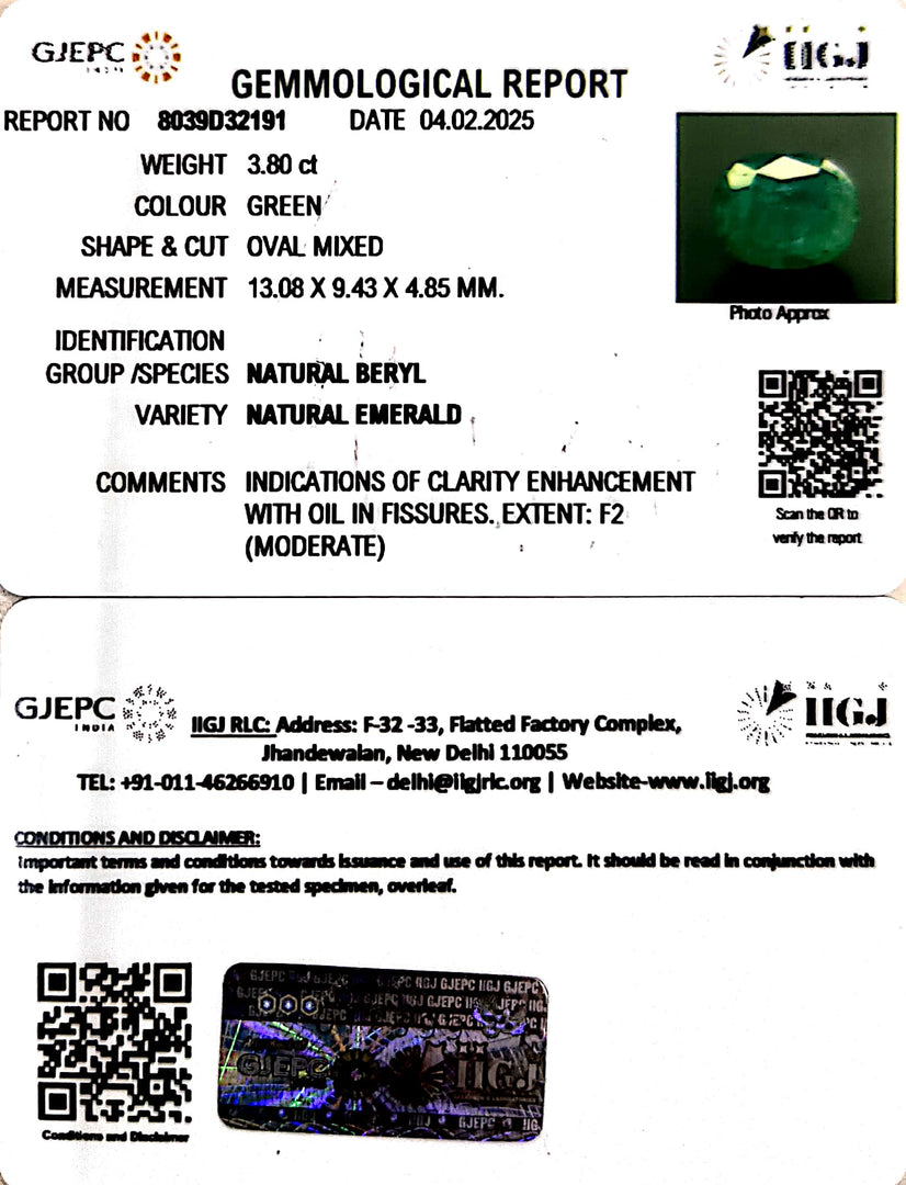 4.83/CT Natural Panna Stone with Govt. Lab Certificate (34410)