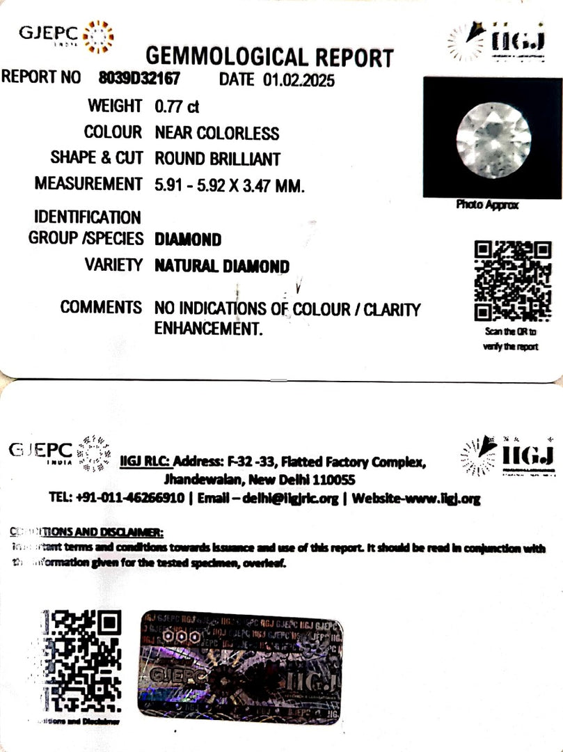 0.77/Cents Natural Diamond with Govt. Lab Certificate-140000