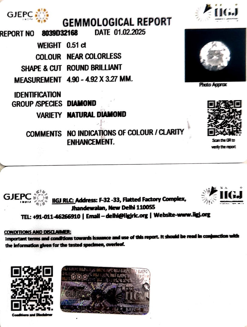 0.51/Cents Natural Diamond with Govt. Lab Certificate-160000