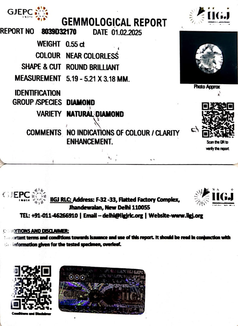 0.55/Cents Natural Diamond with Govt. Lab Certificate-180000