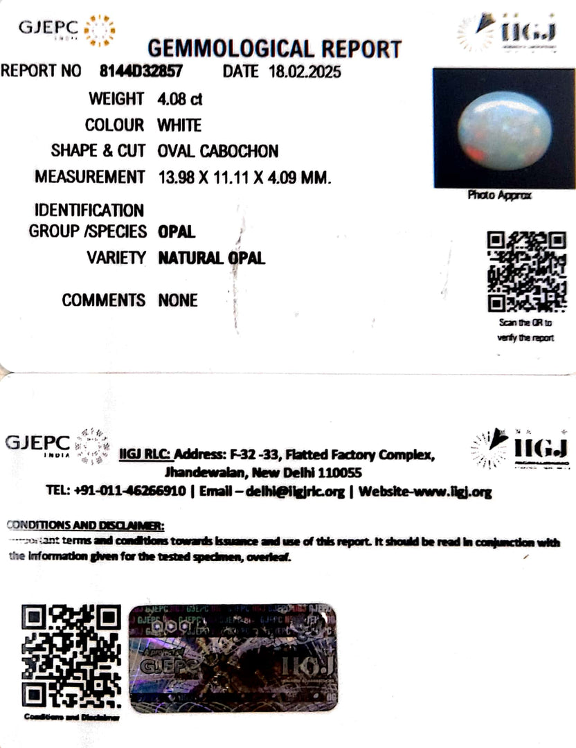 4.08/CT Natural Opal with Govt. Lab Certificate