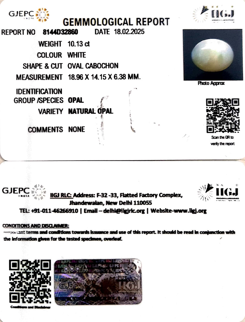 10.13/CT Natural Opal with Govt. Lab Certificate