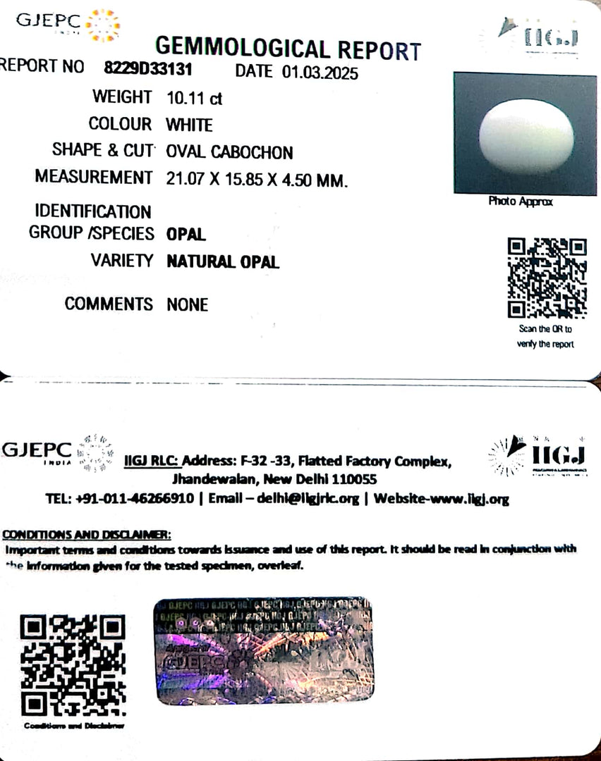 10.11/CT Natural Opal with Govt. Lab Certificate
