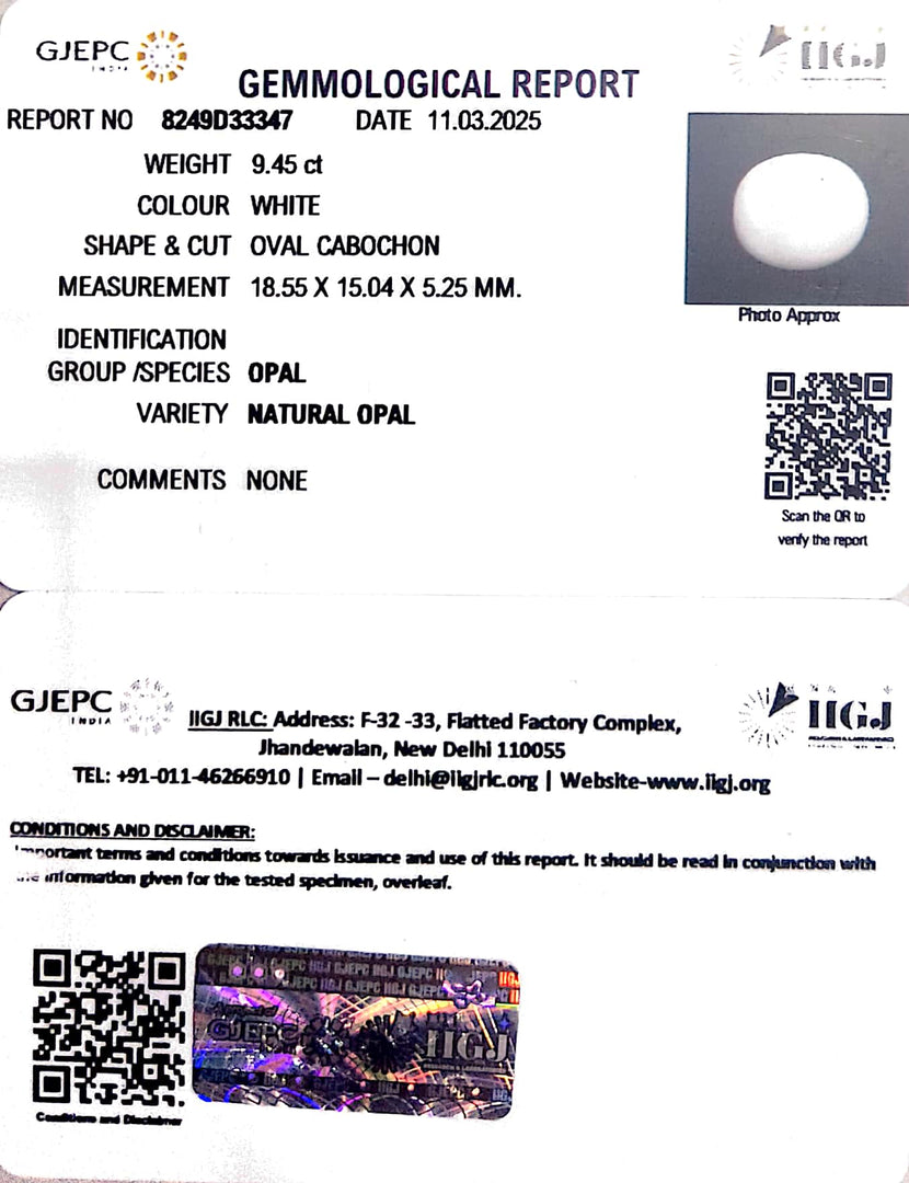13.04/CT Natural Opal with Govt. Lab Certificate