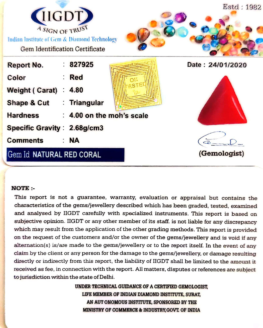 5.33 Ratti Natural Italian Triangular Moonga-(1054)