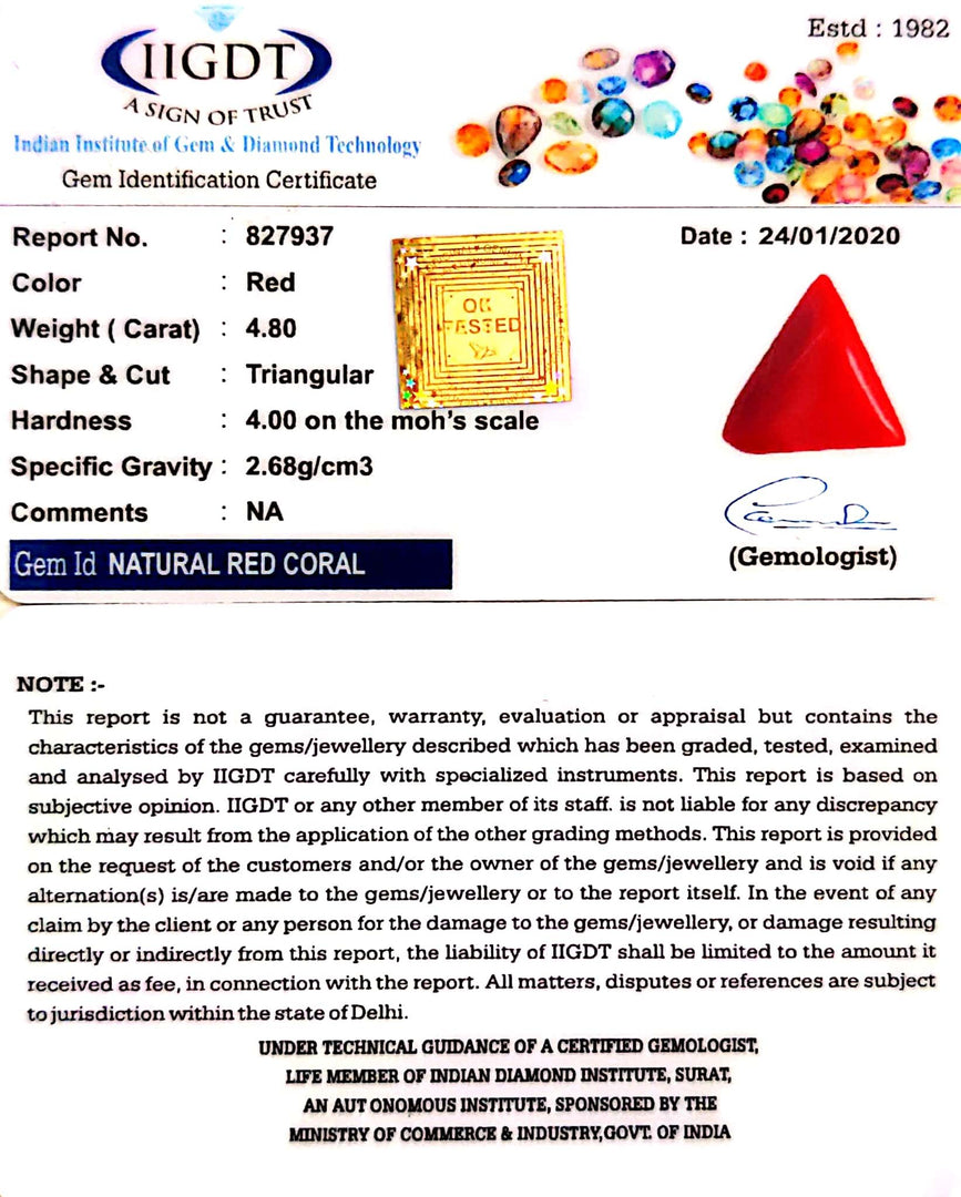 5.33 Ratti Natural Italian Triangular Moonga-(1054)