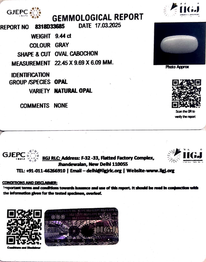 9.44/CT Natural Opal with Govt. Lab Certificate
