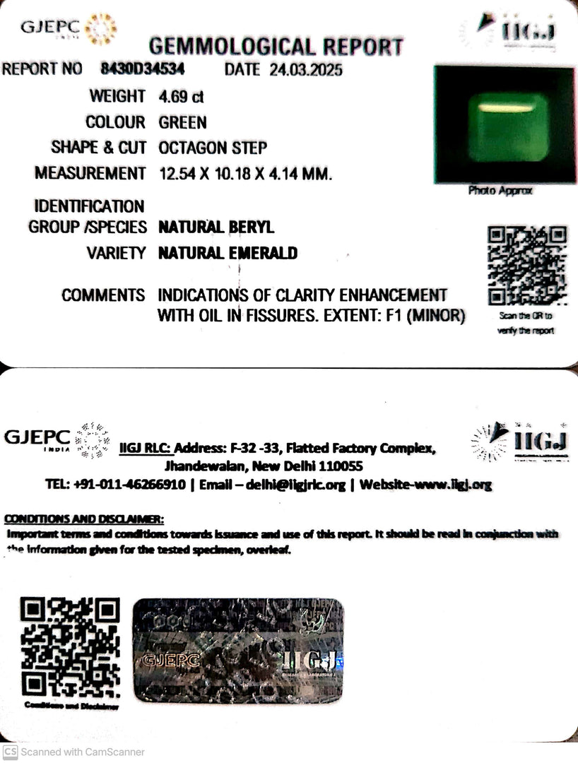 6.54/CT Natural Panna Stone with Govt. Lab Certificate