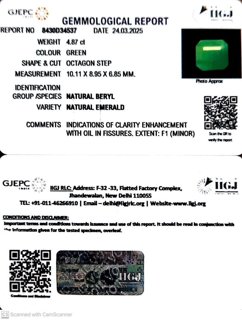 4.87/CT Natural Panna Stone with Govt. Lab Certificate