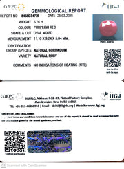 5.76/CT Natural Ruby with Govt. Lab Certificate