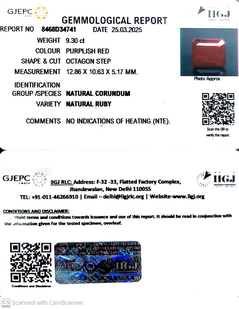 9.30/CT Natural Ruby with Govt. Lab Certificate