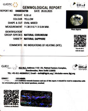 6.55/CT Natural Yellow Sapphire With Govt Lab Certificate