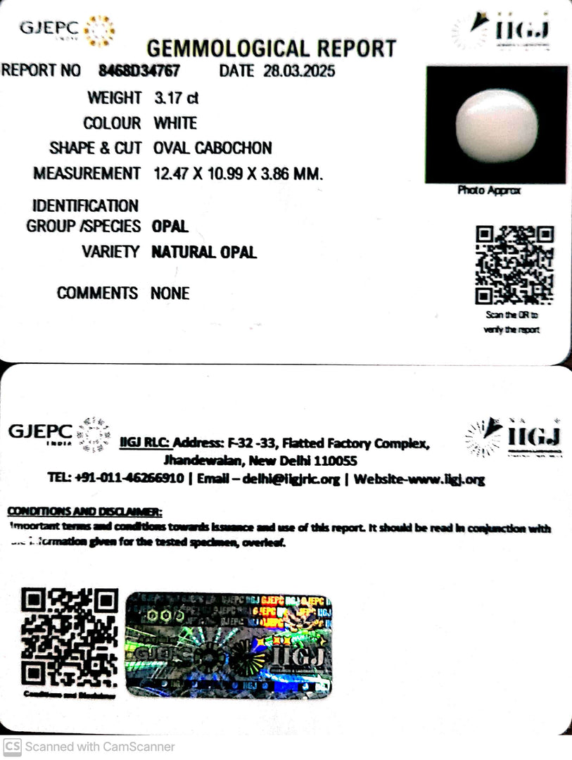 3.17/CT Natural Opal with Govt. Lab Certificate