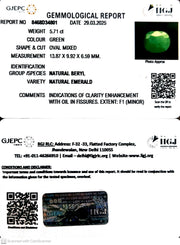 5.71/CT Natural Panna Stone with Govt. Lab Certificate