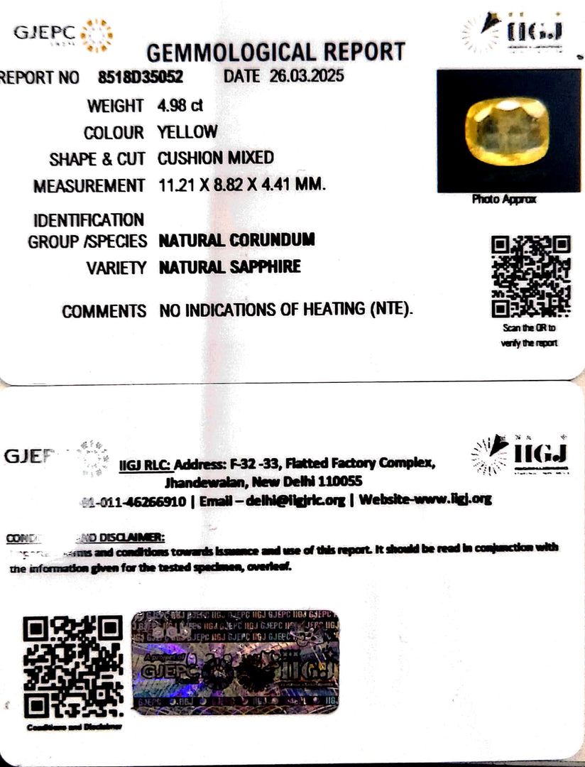 4.98/CT Natural Yellow Sapphire With Govt Lab Certificate
