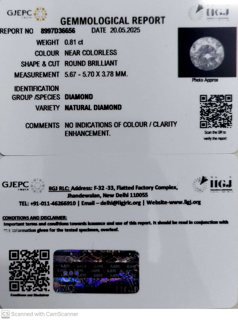 0.81/Cents Natural Diamond with Govt. Lab Certificate-140000