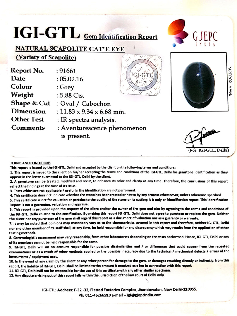 6.53 Ratti Natural Scapolite Cat's Eye with Govt. Lab Certified-(1221)