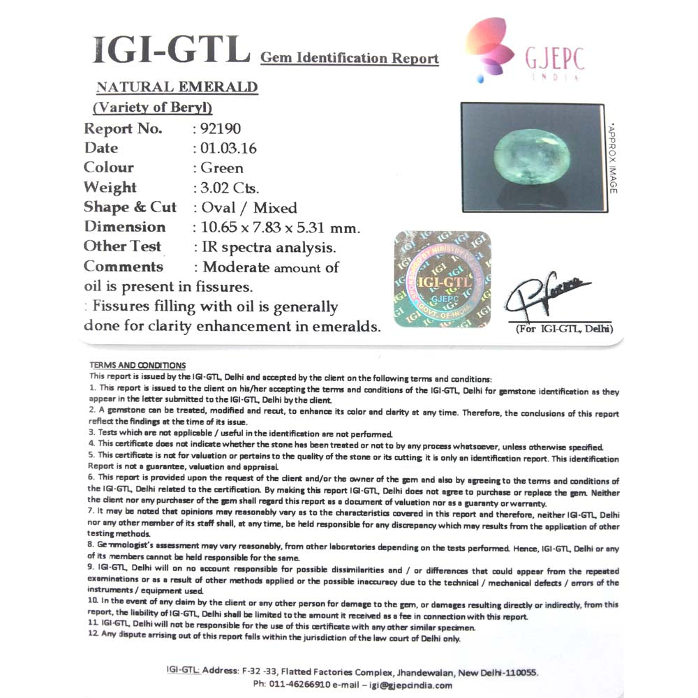 3.35 Ratti Natural Panna Stone with Govt. Lab Certificate (12210)