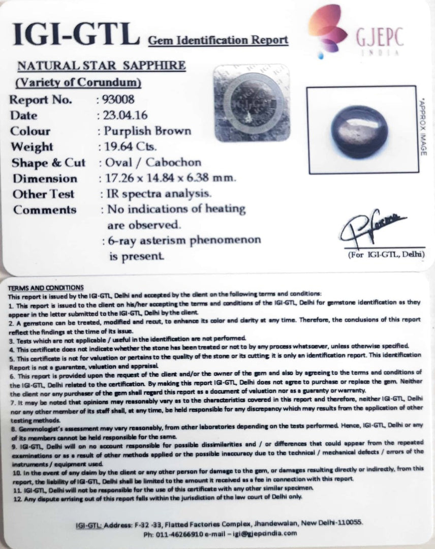 21.80 Ratti Star Sapphire with Govt. Lab Certificate-(5661)
