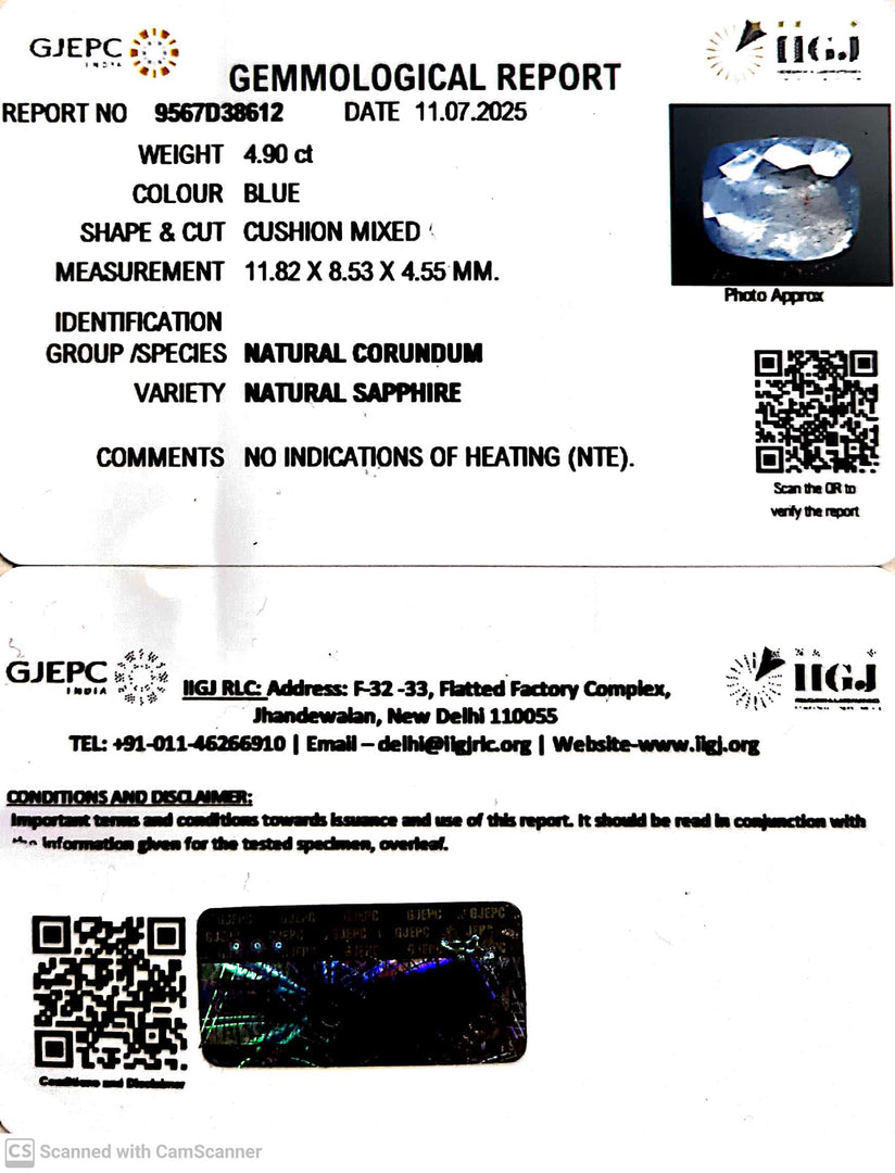 7.66/CT Natural Blue Sapphire with Govt Lab Certificate ( 23310 )