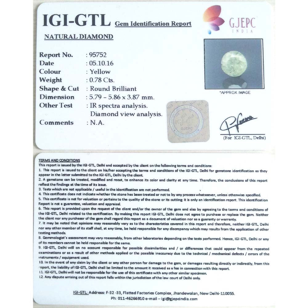 0.78 Cents Natural Diamond With Govt. Lab Certificate (50000)