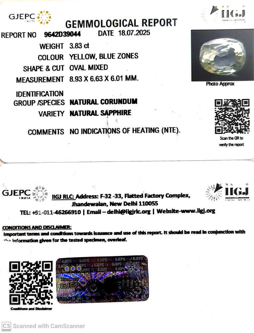 3.83/CT Natural Pitambari Stone with Govt Lab Certificate  (45510)