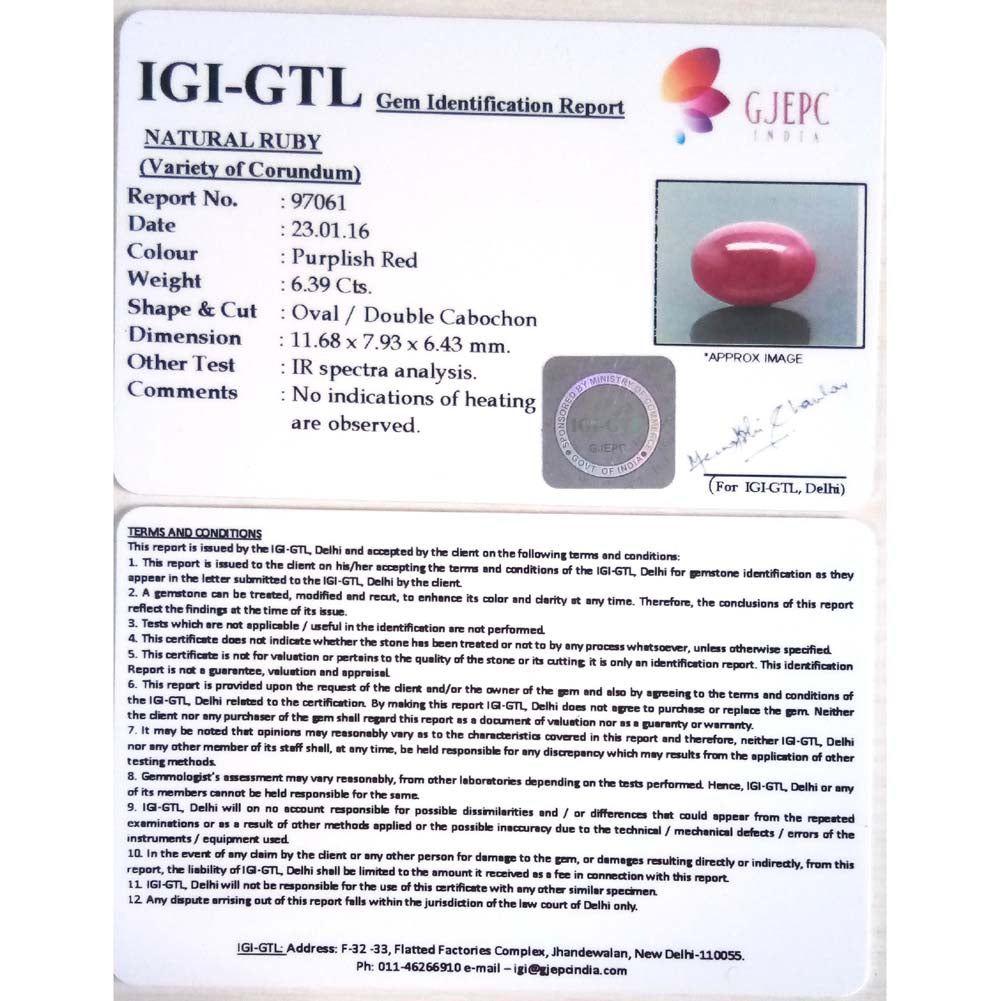 7.10 Ratti Natural New Burma Ruby with Govt. Lab Certificate-(12210)
