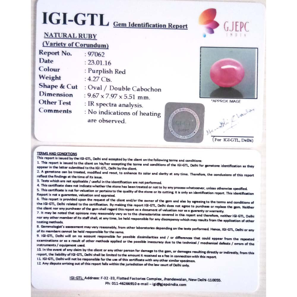 4.74 Ratti Natural Mozambique Ruby with Govt. Lab Certificate-(23310)