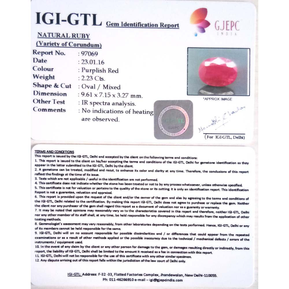 2.23/CT Natural Mozambique Ruby with Govt. Lab Certificate-RUBY9V