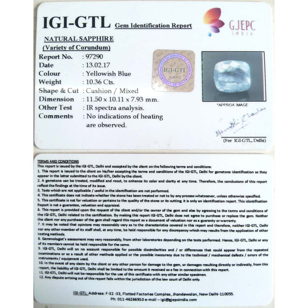 10.36/CT Natural Blue sapphire with Govt. Lab Certificate-BLUSA9V