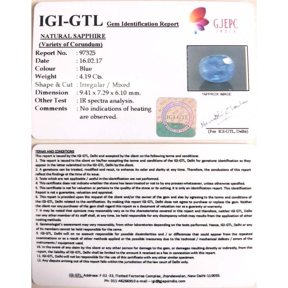 4.66 Ratti  Natural blue sapphire with Govt. Lab Certificate-(4551)
