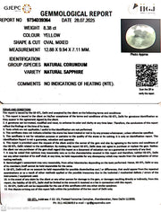 8.38/CT Natural Yellow Sapphire With Govt Lab Certificate (16650)