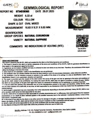 6.33/CT Natural Yellow Sapphire With Govt Lab Certificate (23310)