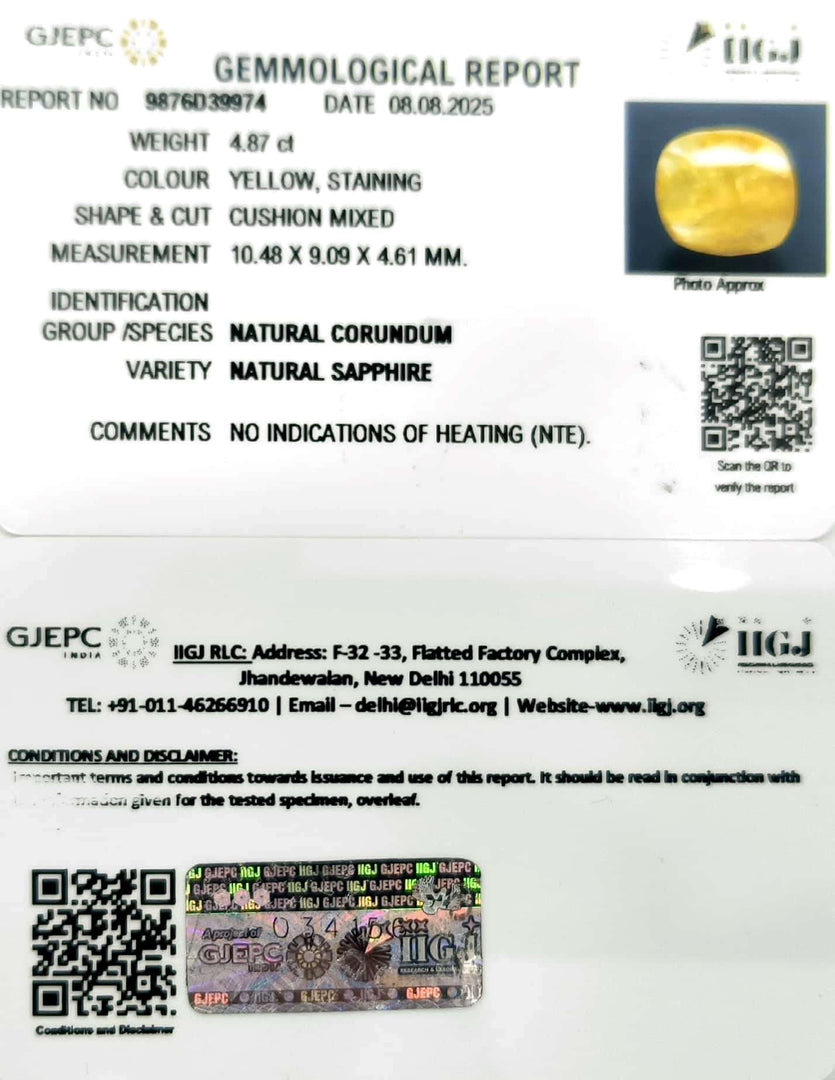 4.87/CT Natural Yellow Sapphire With Govt Lab Certificate (2331)