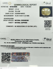 3.15/CT Natural Yellow Sapphire With Govt Lab Certificate (4551)